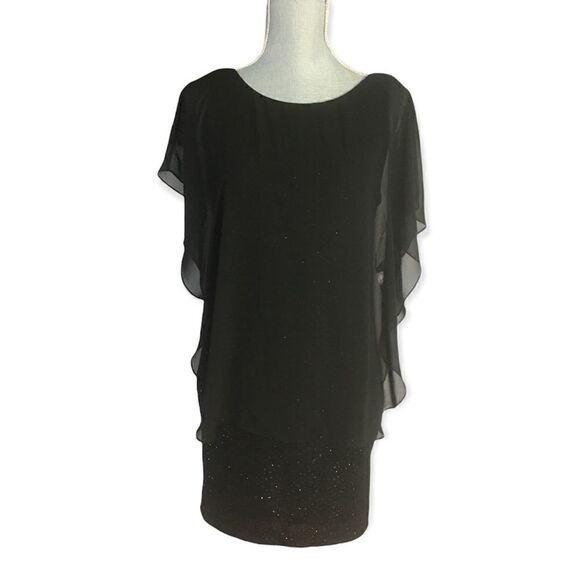 Betsy & Adam Sequin Body-Con Dress with Chiffon Caplet, Black - Picture 2 of 5